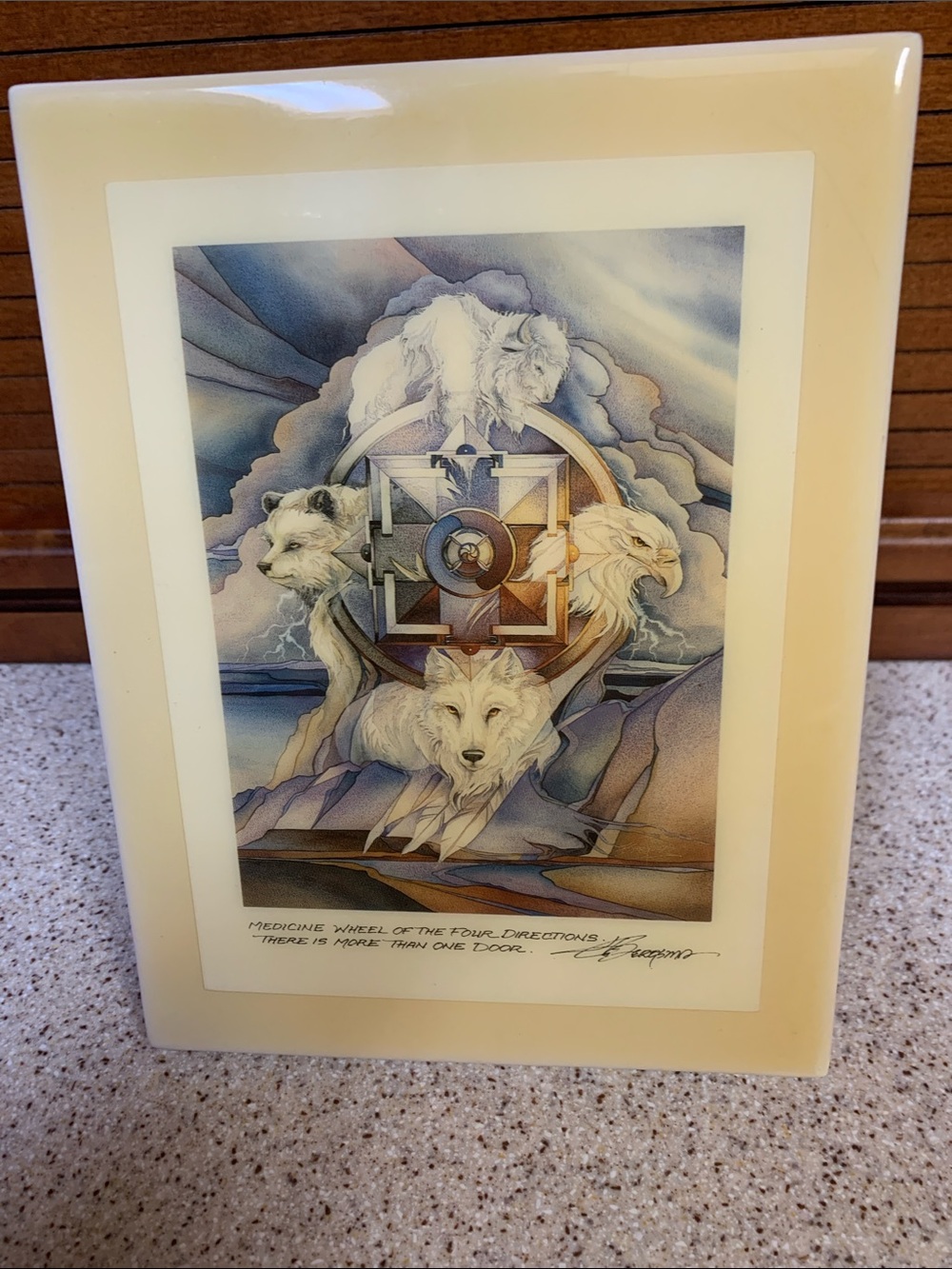 “Medicine wheel of  the four directions”
Signed by artist Jody Bergsma.